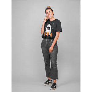 Girl Wearing Space Chimp X Chimpanzee in Rocket T-shirt