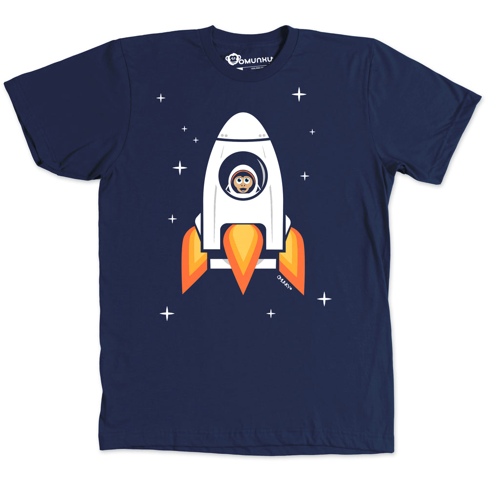 
            
                Load image into Gallery viewer, Space Chimp X Navy Chimpanzee in Rocket T-shirt
            
        