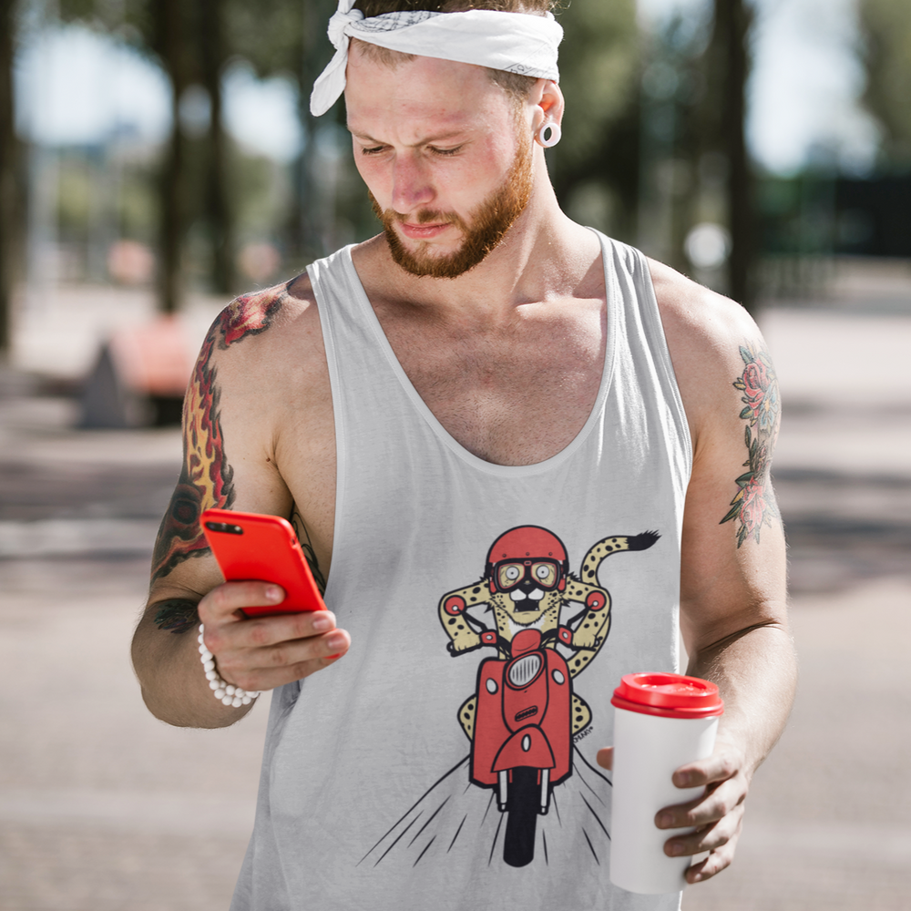 omunky Cheetah Tank Top - Cheetah on a Moped Scooter – OMUNKY